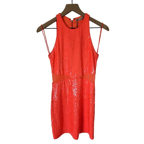 Alice + Olivia Cara Cara Orange Sequin Mini Dress Size 2 Party Look - Picture 3 of 5